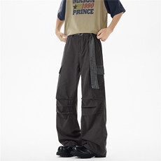 JHYQ春秋cleanfit工装裤男宽松直筒撞色褶皱灰色休闲可调节阔腿裤，男装工装外套，星座813-2