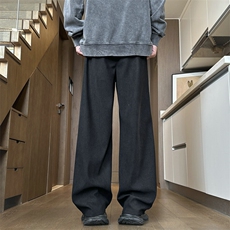 美式褶皱卫裤男高街痞帅垂感宽松阔腿直筒休闲裤504-K215-P45控69，男装休闲裤，星座504