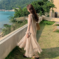 【现货】柔雾粉清新甜美木耳边连衣裙P160-K238，女装连衣裙，网红馆