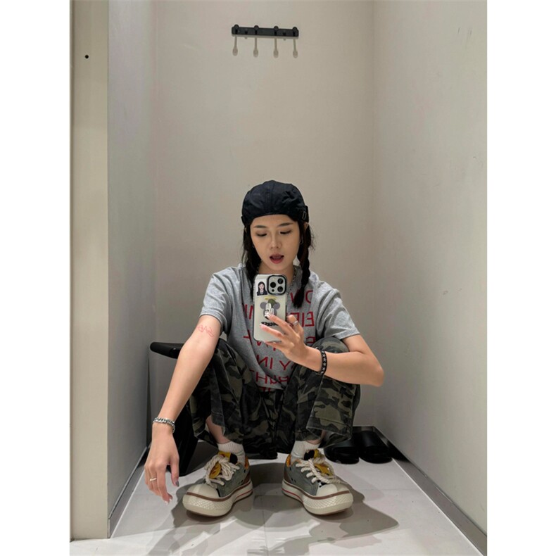 网图有货美式复古迷彩工装裤男女宽松直筒阔腿七分裤A374-P50,男装休闲裤,星座1505