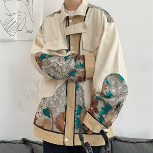 春秋潮牌刺绣拼接棒球服情侣宽松工装夹克学生休闲外套 W1083-P78图片