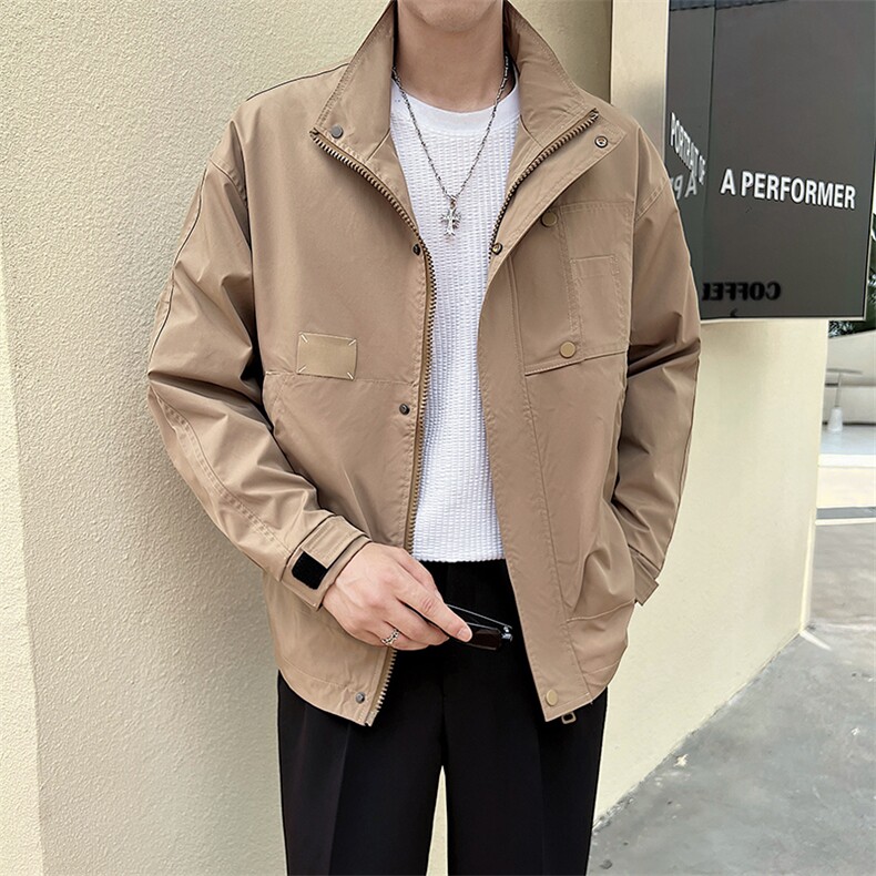 社会小伙秋季轻熟肌理感个性立领休闲夹克工装外套男JK119-P88,男装夹克,电商A413