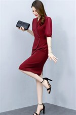 现货2022夏季新款长丝缎纯色时尚修身显瘦气质包臀中袖连衣裙，女装连衣裙，众宇琦