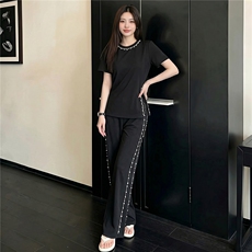 高级感时尚炸街阔腿裤套装女夏季新款洋气显瘦钉珠开叉上衣两件套,女装套装/套裙,江南,浙宝-杭派风 高级感时尚炸街阔腿裤套装女夏季新款洋气显瘦钉珠开叉上衣两件套,女装套装/套裙,江南,浙宝-杭派风