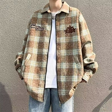 W370-P52毛呢格子双层内里刺绣衬衫夹克外套春秋新款上衣，男装夹克，星座911-1