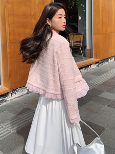 粉色法式气质小香风外套女2025春秋季新款高级感名媛显瘦短款上衣图片