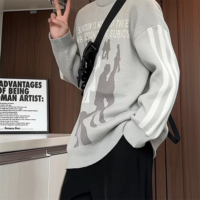 M180/P65新款个性设计感毛衣百搭潮流打底衫男士圆领针织衫外套,男装T恤,电商基地A050