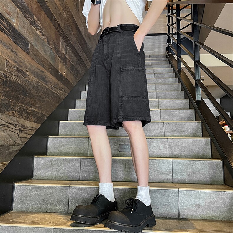 美式工装牛仔短裤男生夏季潮牌大口袋宽松男生中裤五分裤2311-p45,男装牛仔裤,星座1008