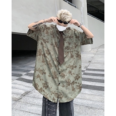 配领带衬衫男士短袖韩版潮流印花痞帅2024夏季ins外套CY834-P36，男装衬衫，星座412-3