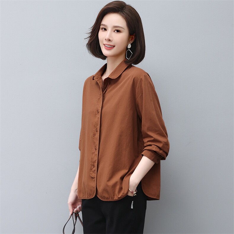 三年不下架单排扣宽松中长款春秋纯色休闲衬衫，女装衬衫，3200格调
