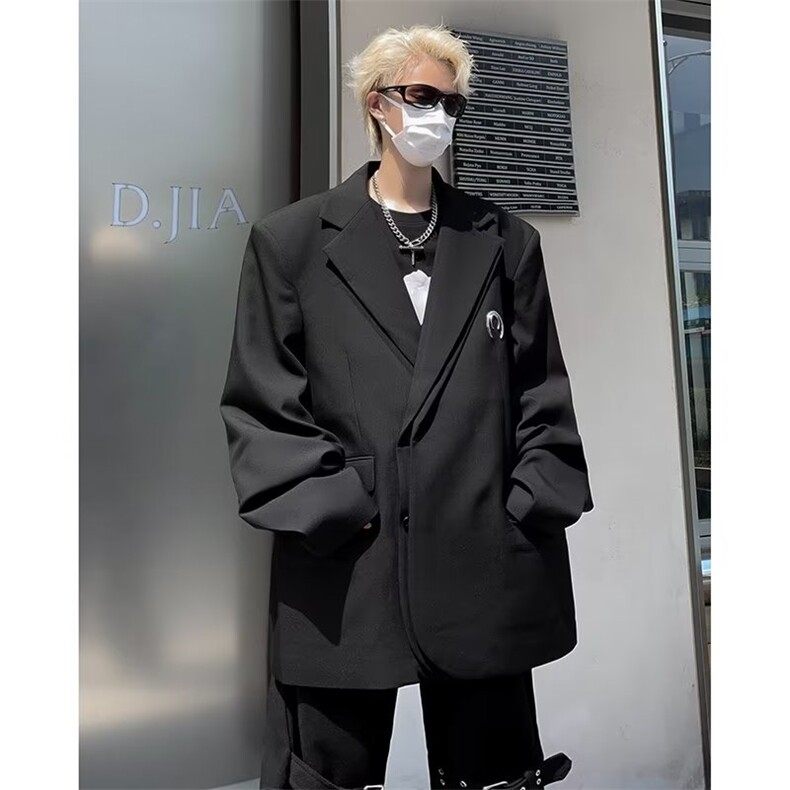 23小众假两件垫肩西服男宽松韩版休闲高级感金属WT70-P70,男装西服,星座1109-3