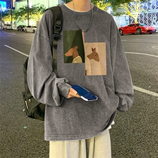 直播品质重磅纯棉美式蜡染水洗做旧潮牌宽松长袖t恤CT298特P38，男装T恤，电商A486