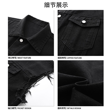 复古无袖破坏感坎肩马甲高街宽松个性潮感牛仔马甲HY725P55，男装背心/马甲，电商A102B