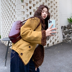 皮毛一体羊羔毛短外套2C317A-8537-P205-K288，女装短外套，2C317A