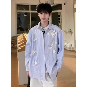 【有货】D22546-特批58立体订花衬衫男长袖条纹衬衣高级感外套图片