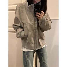 夹克复古扎染皮衣外套男秋冬款拼接飞行员加绒棒球服JG114，男装夹克，星座1116A（原606A-3）