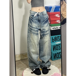 【网图有货】美式复古闪电纹牛仔裤男女款宽松裤子7668CC-特P48图片
