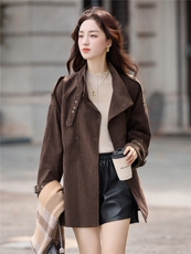 鹿皮绒外套女2025秋季新款宽松休闲风衣高级感杭州意法中长款大衣，女装风衣，浙宝029