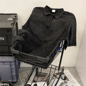 得物抖音高品质二开240克重磅纯棉美式复古水洗短袖T恤翻领POLO衫图片