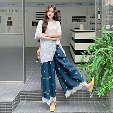 新款蕾丝T+印花牛仔裤622-P165-K238，女装套装/套裙，2C317