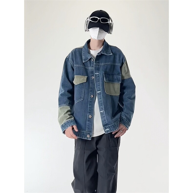 中性休闲大码宽松男女潮流拼接牛仔外套夹克J8212-P63【特价】图片