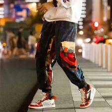 秋装夜景宽松迷彩工装休闲九分裤嘻哈滑板束脚哈伦裤潮男K272/P65，男装休闲裤，星座608A