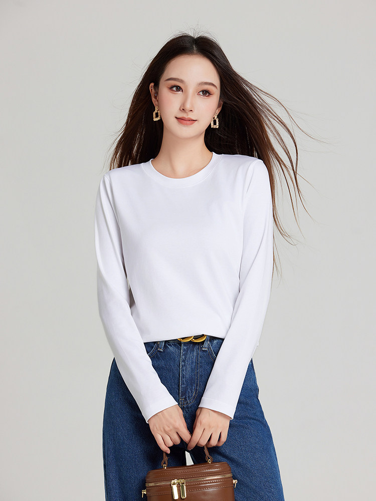 夏季修身简约舒适百搭纯色女士圆领T恤,女装T恤,硕诚羊绒