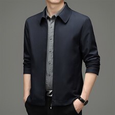 男士夹克外套2023秋季商务宽松上衣中年休闲立领爸爸装风衣，男装夹克，电商B212（原钱塘6029）