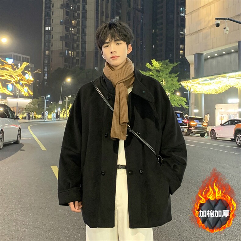 加棉加厚毛呢大衣短款风衣外套504-F23-P85控128(加棉P95控138)图片