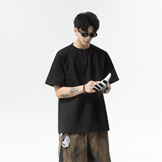 2025夏季新款港风日系纯色亨利领短袖T恤男潮XZ213-TX15-P35控58，男装T恤，星座213