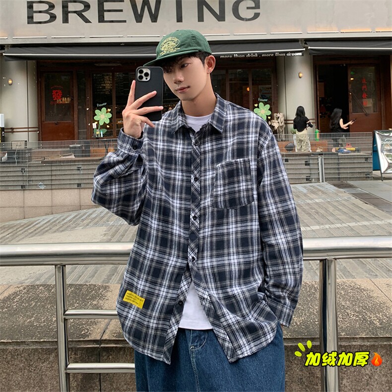 秋冬休闲潮流格子衬衫保暖加厚打底衫男C2158-特P32/C9732-特P40,男装衬衫,电商A007