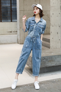 牛仔连体裤女2022夏季新款女装高腰显瘦百搭帅气工装休闲连衣裤潮图片