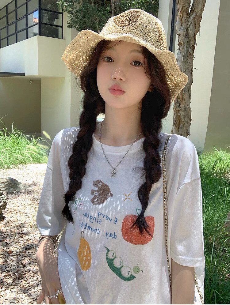 2025百搭简约夏日彩绘凉凉T,女装T恤,湘姗