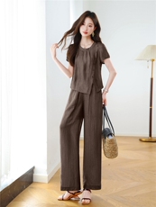 薄款冰丝衬衫女2025夏季新款高级感时尚洋气减龄阔腿裤，女装大码女装，梦依杭