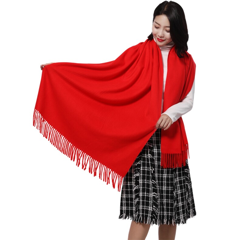 秋冬季羊绒围巾大红男女披肩加厚超长百搭中国红羊毛围脖定制LOGO,饰品围巾,大洋妞羊绒二店