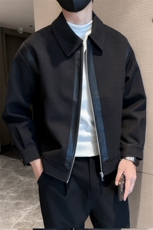 社会小伙高端呢子拼皮宽松韩版外套大衣夹克男A236-JK0812-P130，男装夹克，电商A236