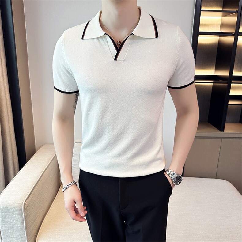 2024夏季新款修身翻领纯色针织衫毛衣打底POLO衫男M23-p45,男装针织衫/毛衣,电商D303