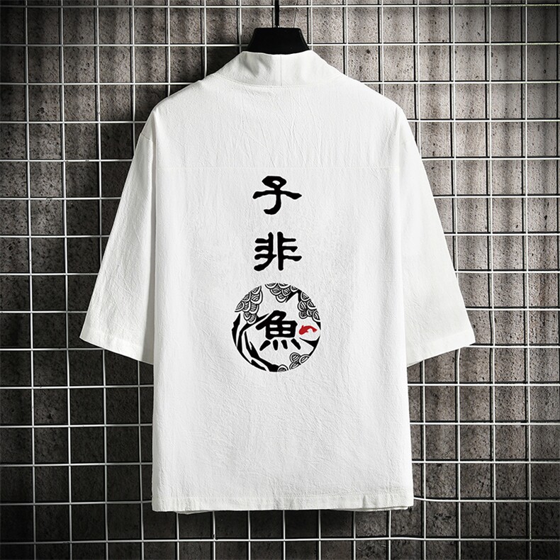 HF59070-P40风汉服男开衫外套七分袖道袍网格挂拍,男装民族服装,电商A040A
