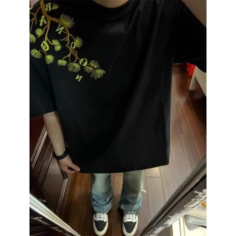 美式复古罗汉松刺绣短袖t恤男新款夏季街头cleanfit半袖T3057,男装T恤,星座1116A（原606A-3）