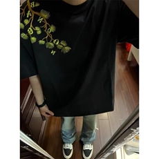 美式复古罗汉松刺绣短袖t恤男新款夏季街头cleanfit半袖T3057，男装T恤，星座1116A（原606A-3）