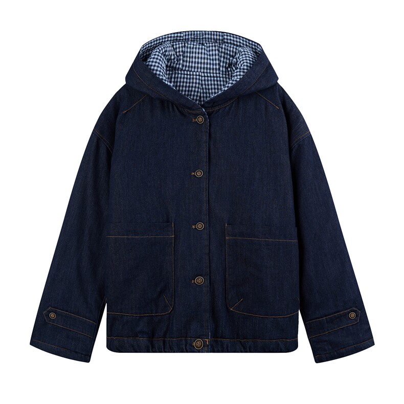 叶笙衣82591牛仔里布格子加棉外套,女装棉衣/棉服,叶笙衣