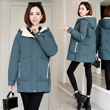 羽绒棉服2023年冬季新款女装时尚撞色休闲中长款加厚中长款棉衣