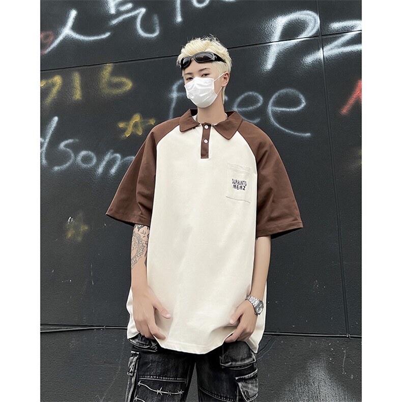 夏款男短袖POLO衫字母印花拼色宽松T恤衫T0130P45,男装Polo衫,星座1013-1