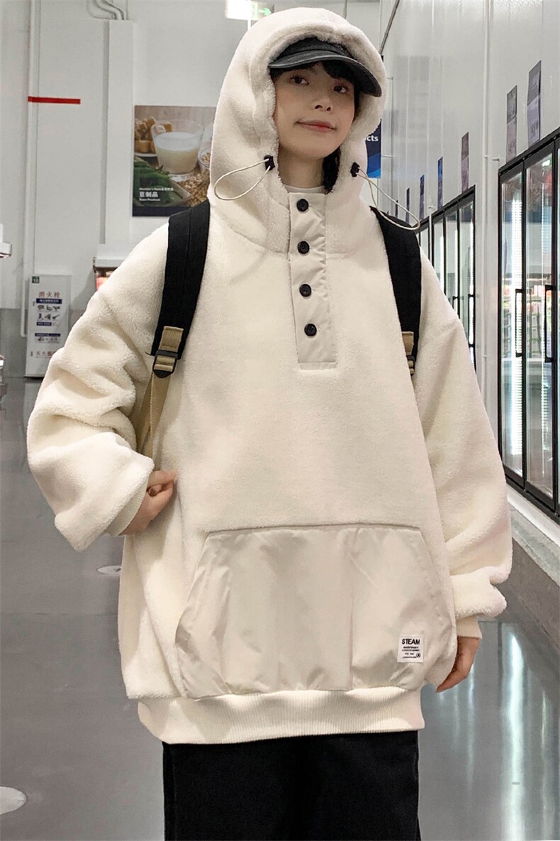 2023秋冬中性羊羔绒上衣潮加厚连帽卫衣外套男女981-P90控价128,男装卫衣,电商A441-1