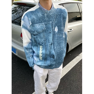 自拍图，XZ1005-1-TTH634-P78, 小众设计款秋冬夹克毛衣图片