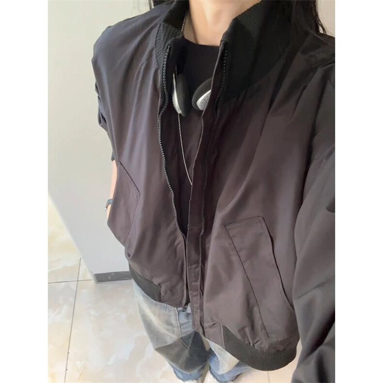 现货26春装美拉德立领飞行夹克纯色复古廓形高街棒球服外套,男装夹克,电商A486