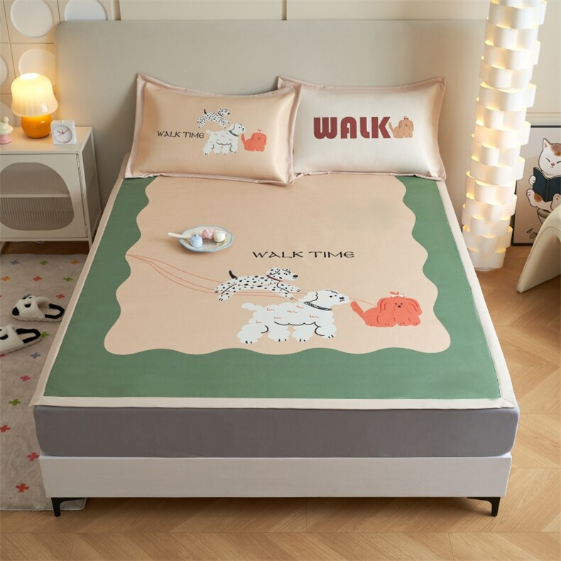 新款600D水洗冰丝数码大版印花凉席三件套，凉席，一起卖家纺