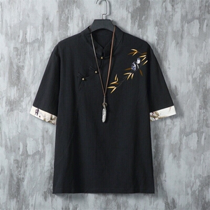男士衬衫五分袖衬衣中袖印花立领唐装风 XZ1512-241616-P35图片