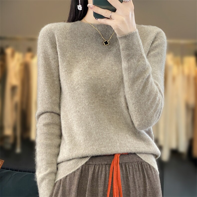 长袖圆领纯色2024年秋季套头简约通勤羊毛衫,女装羊毛衫,羿纯羊绒