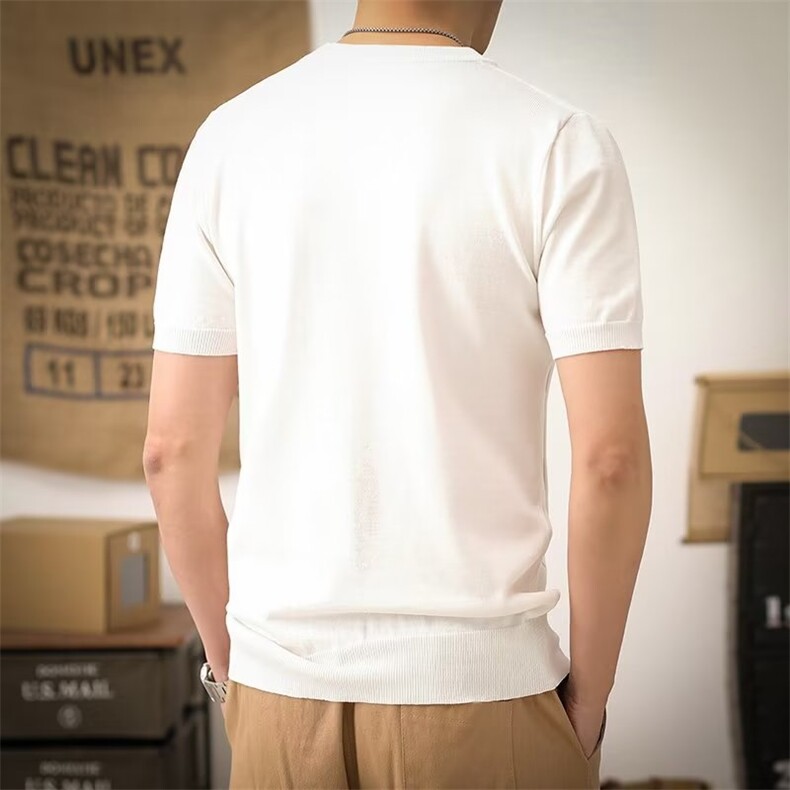 2023春新款男休闲圆领夏季冰爽丝短袖T恤黑色白色暗花XM35P38,男装T恤,星座1116-2